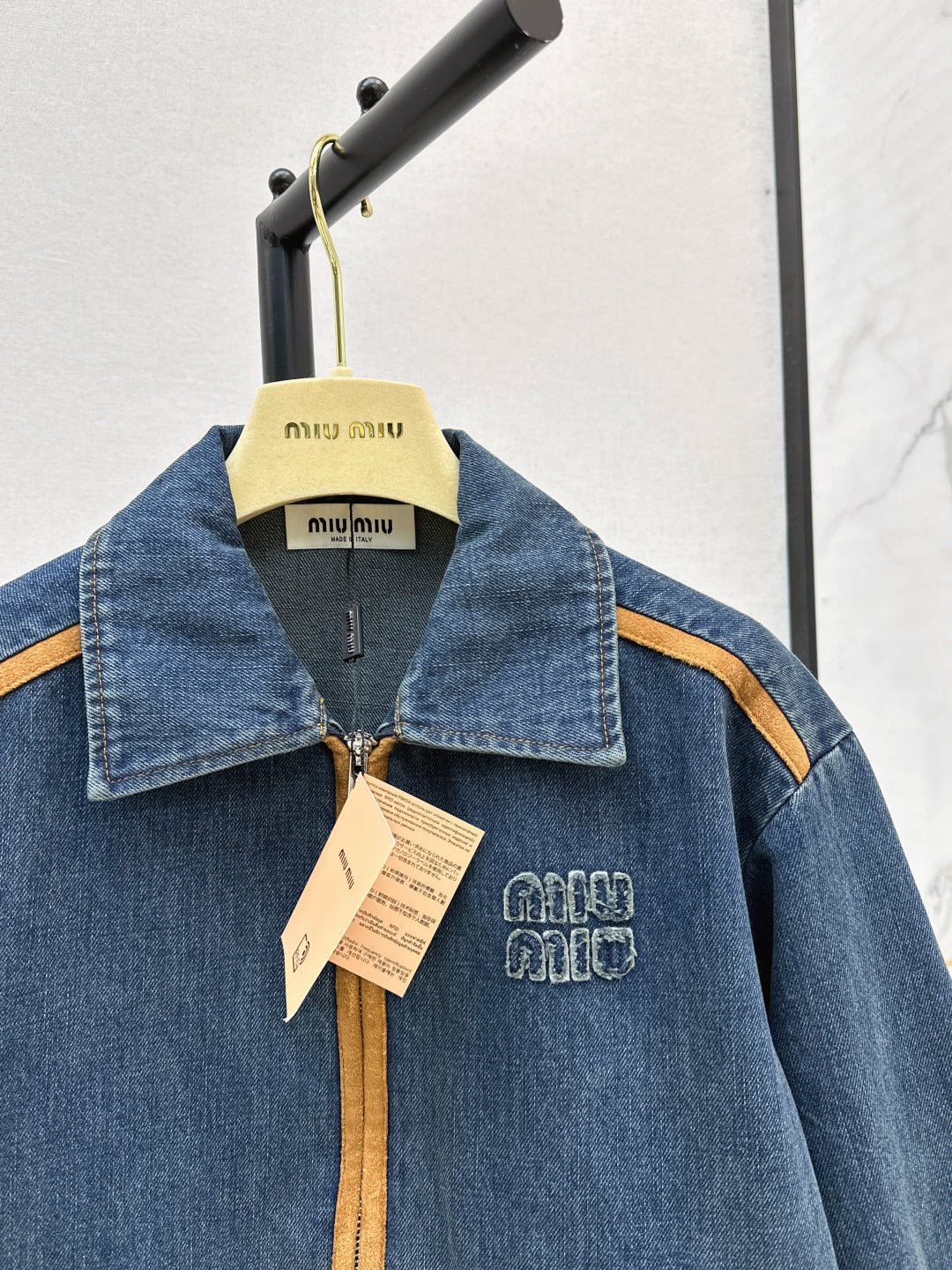 Miu New Leather patchwork denim jacket