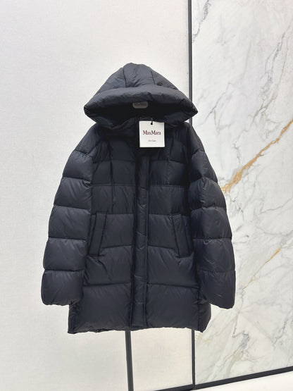 Max New hooded mid-length down jacket