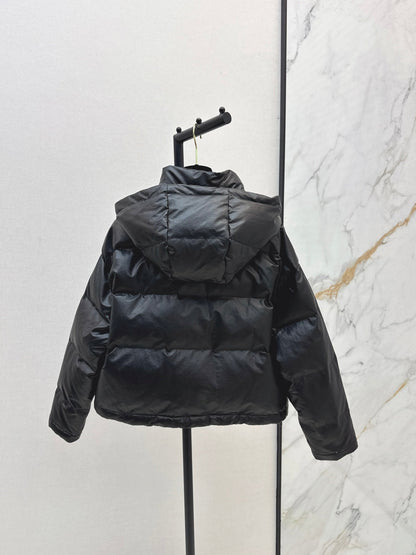Chan New Patent leather hooded down jacket