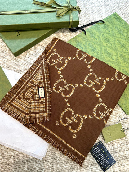 Guc classic double G printed cashmere scarf