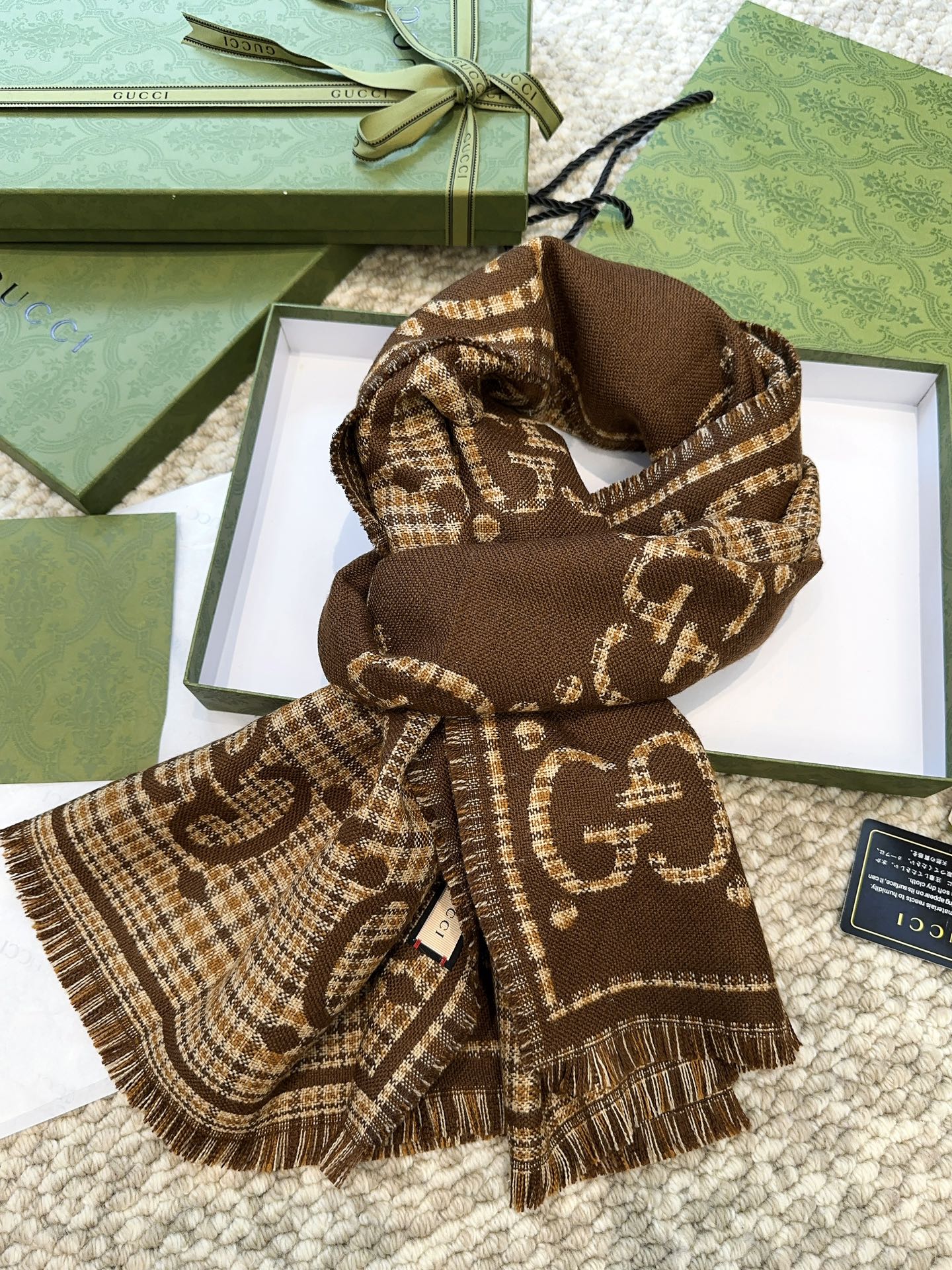 Guc classic double G printed cashmere scarf