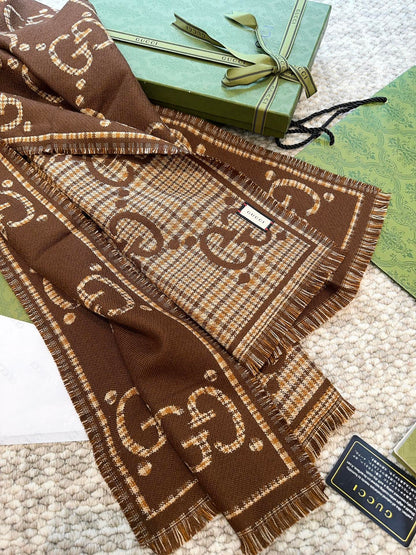 Guc classic double G printed cashmere scarf