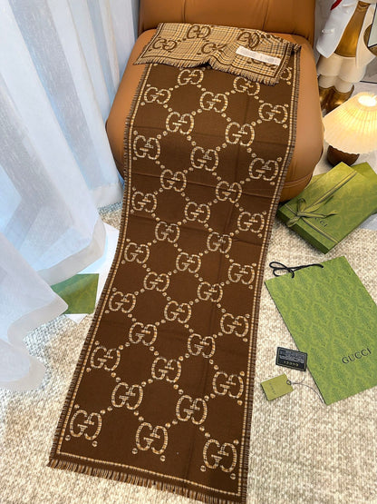 Guc classic double G printed cashmere scarf