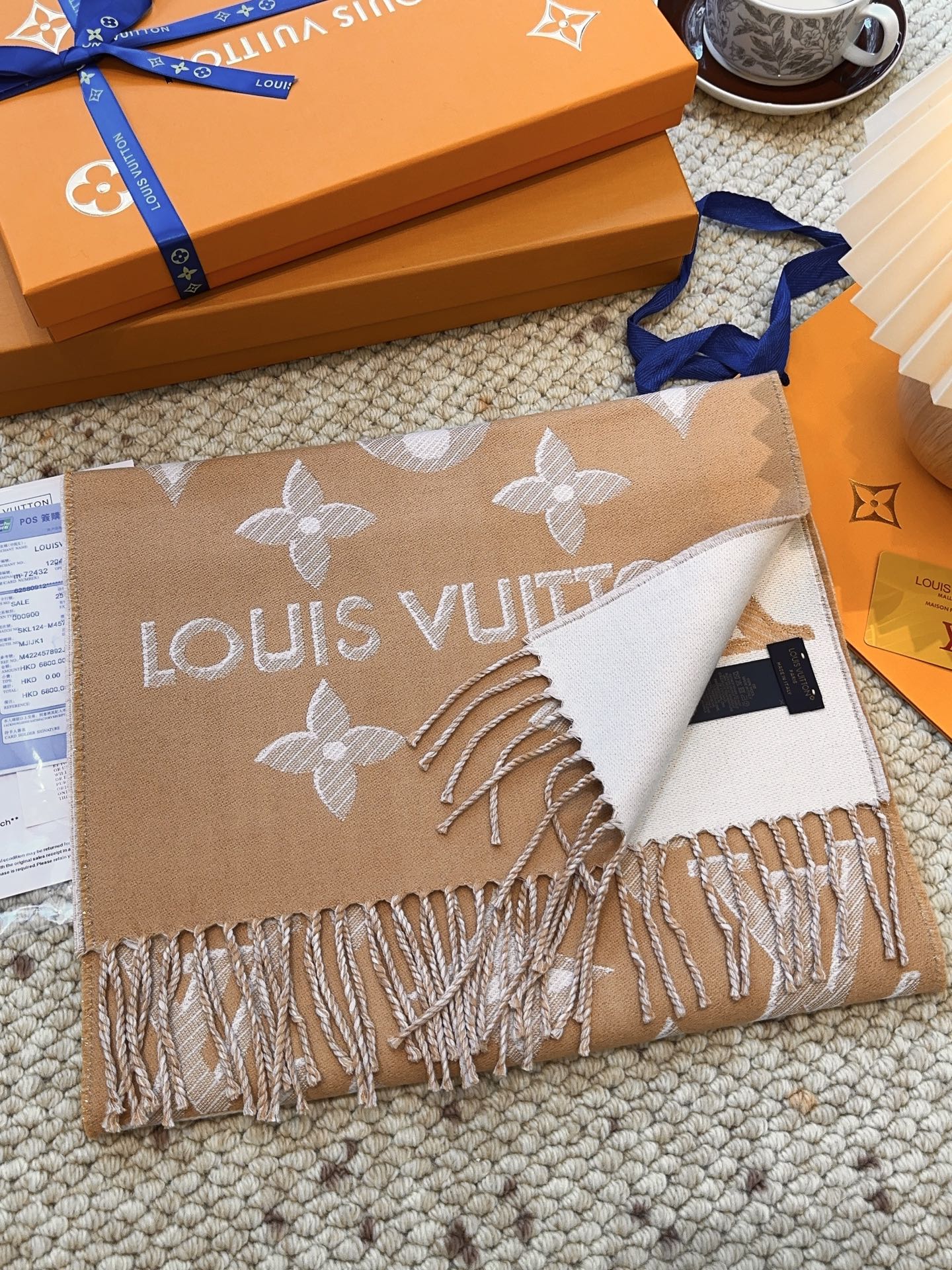 Louis gold classic pattern fringed scarf