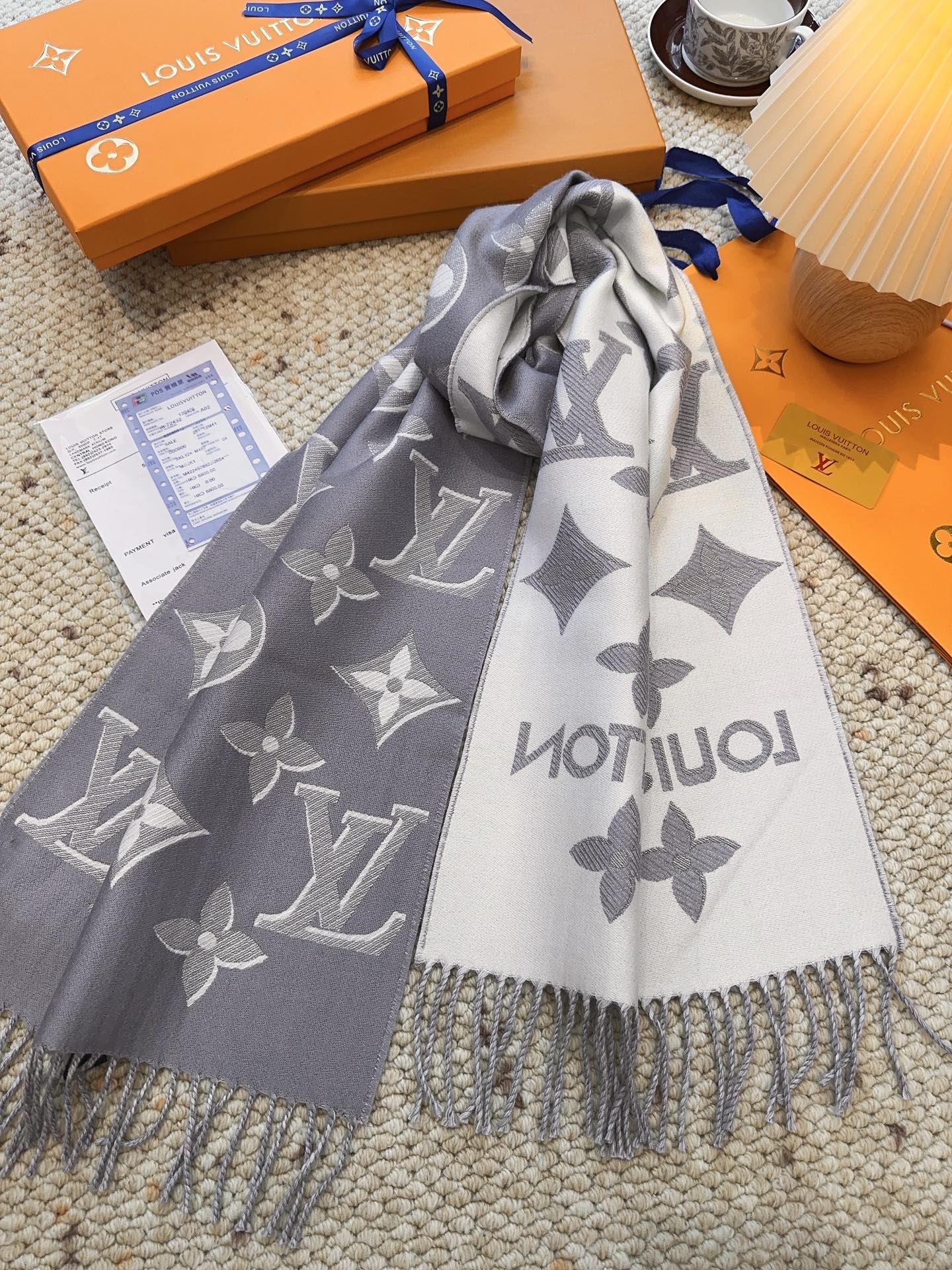 Louis gold classic pattern fringed scarf