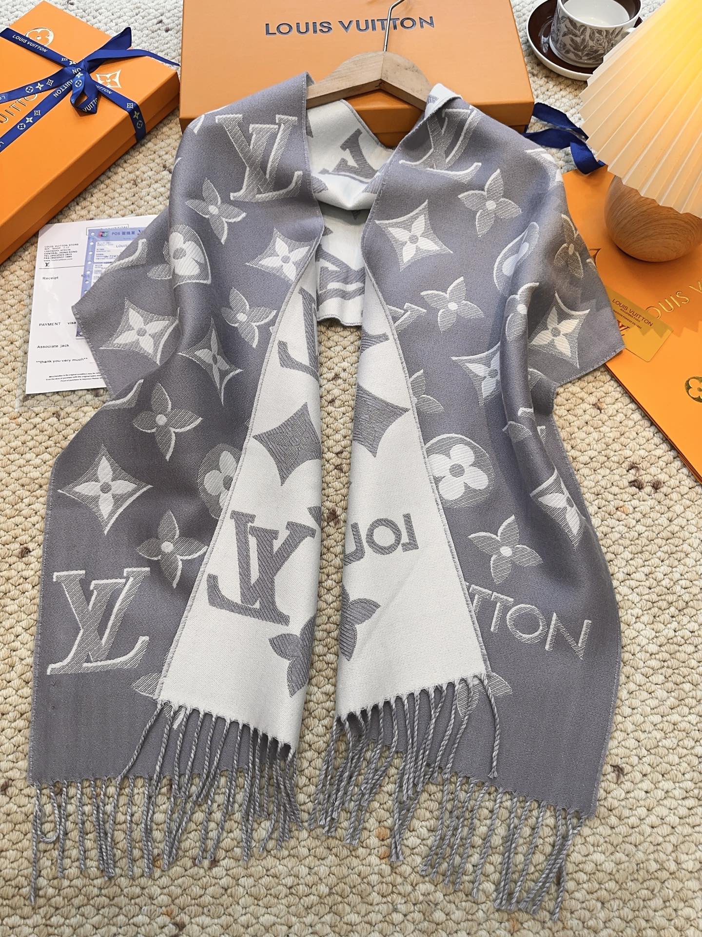 Louis gold classic pattern fringed scarf