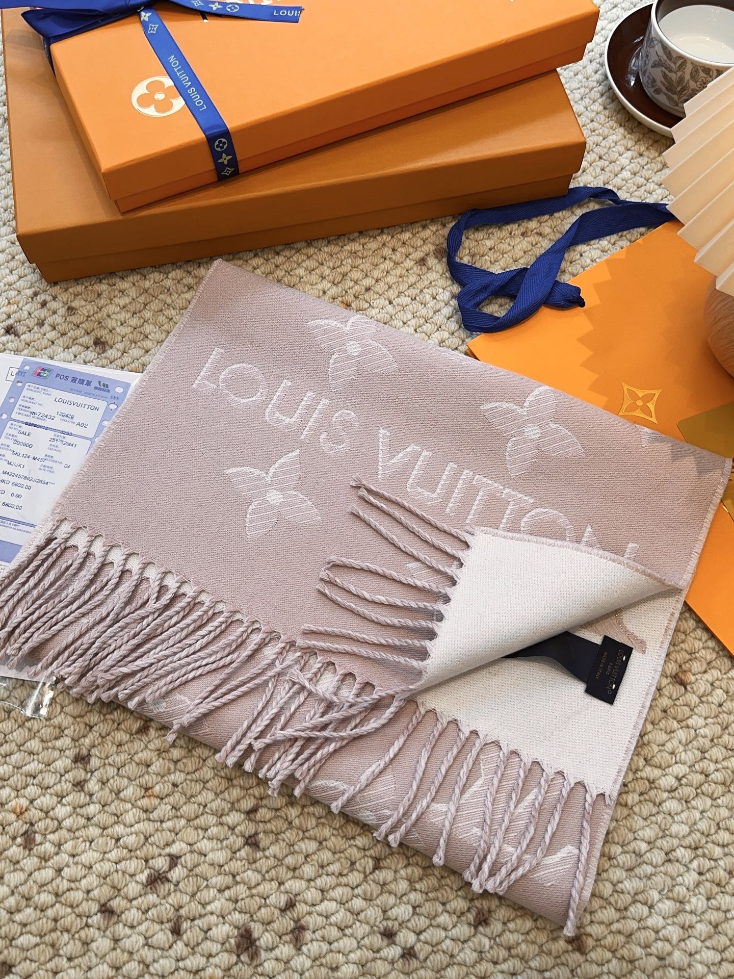 Louis gold classic pattern fringed scarf