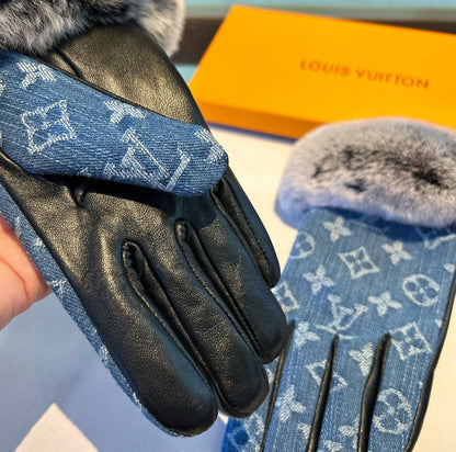 Louis New woolen denim and sheepskin gloves