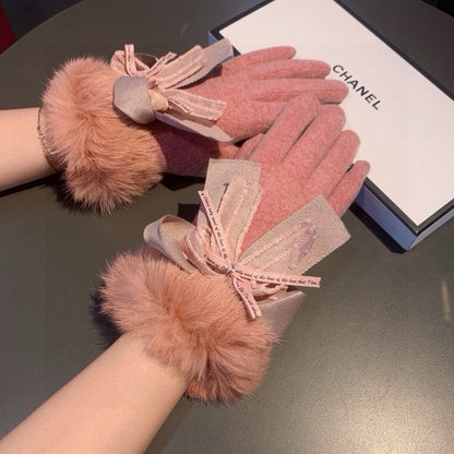 Chan Autumn and winter lazy rabbit fur wool gloves