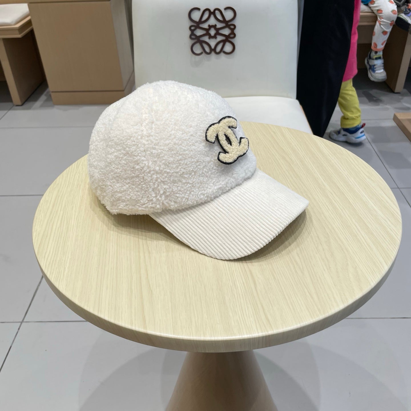 Chan Lamb wool and corduroy brim baseball cap