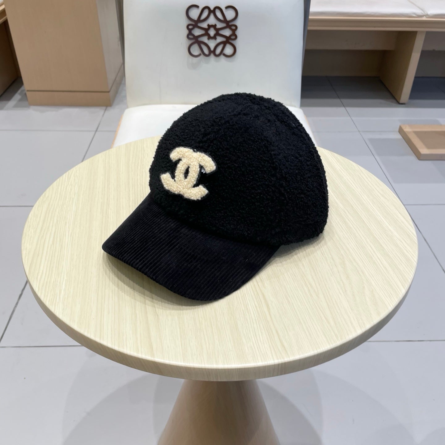 Chan Lamb wool and corduroy brim baseball cap