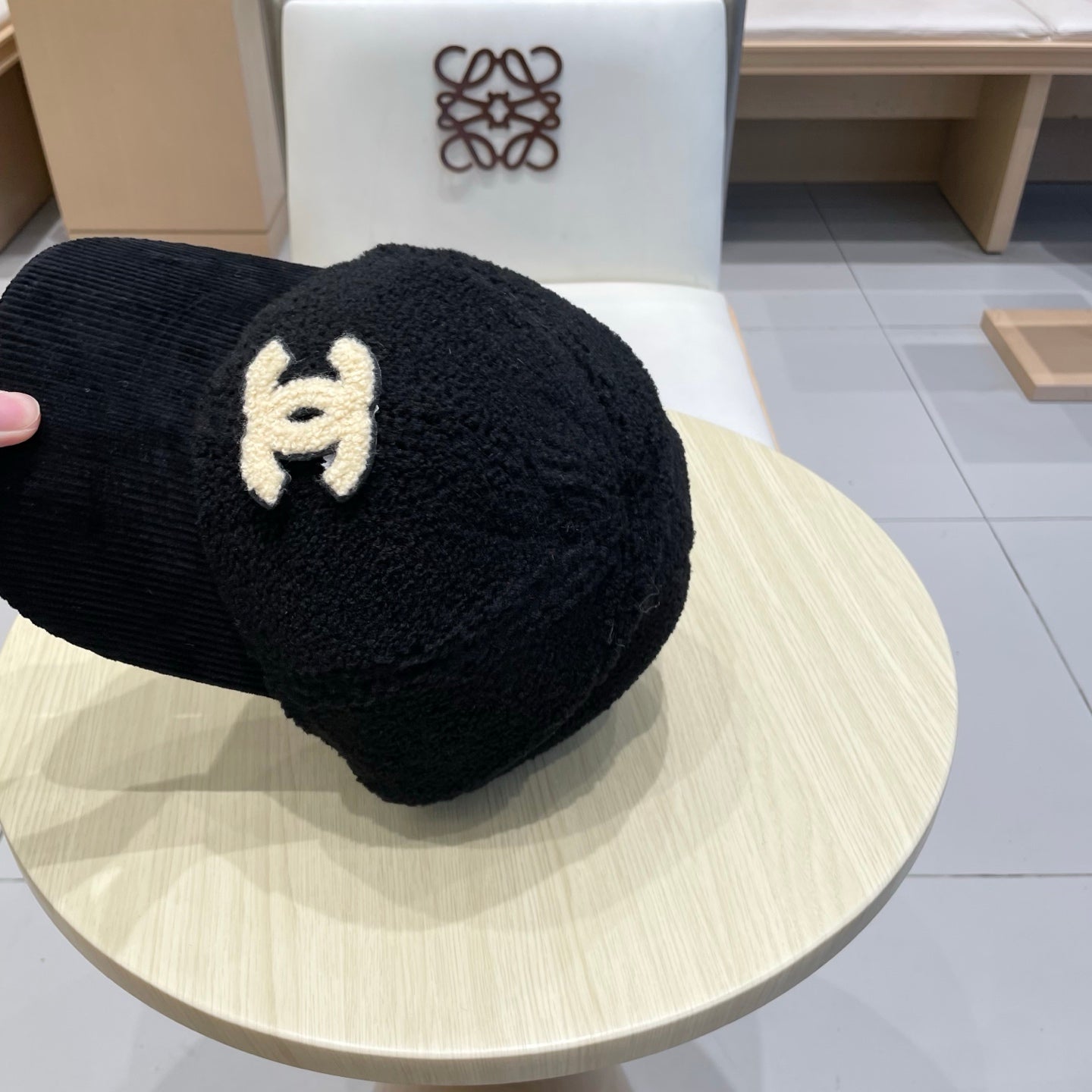 Chan Lamb wool and corduroy brim baseball cap