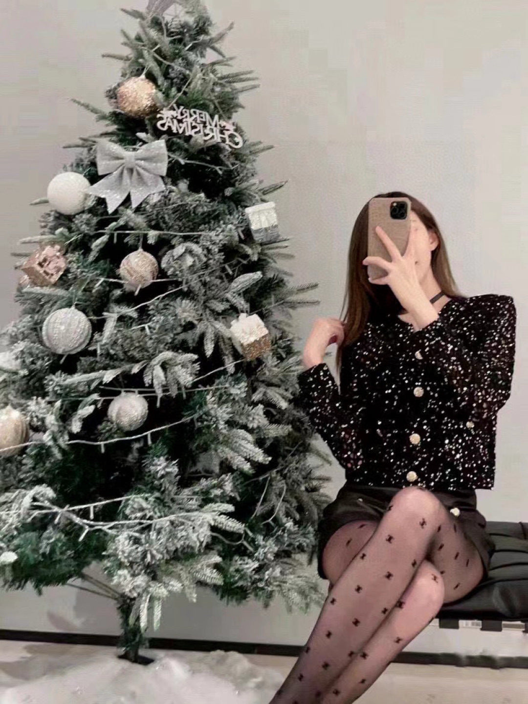 Chan classic flocked monogram stockings