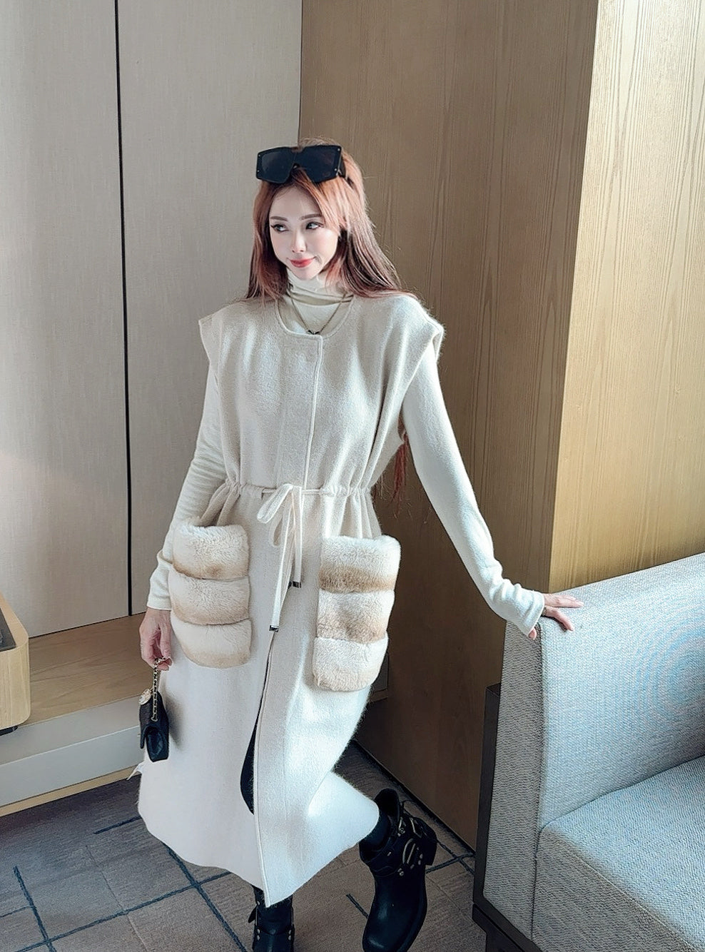 Fend NEW rabbit fur long coat