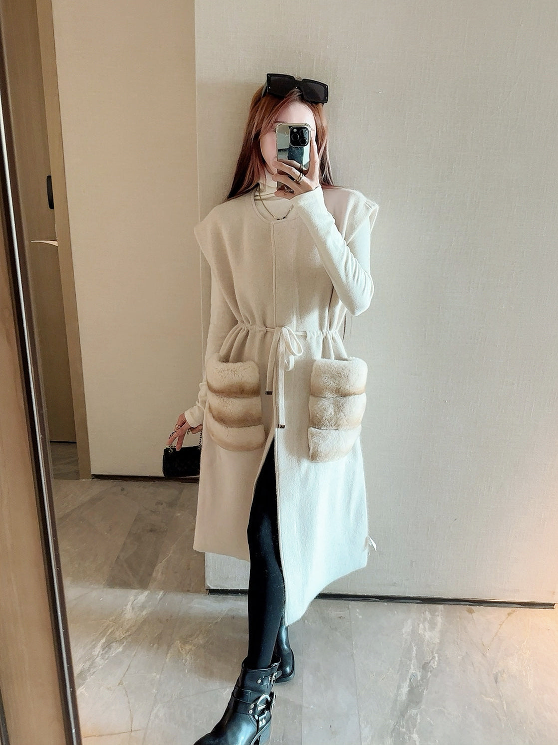 Fend NEW rabbit fur long coat