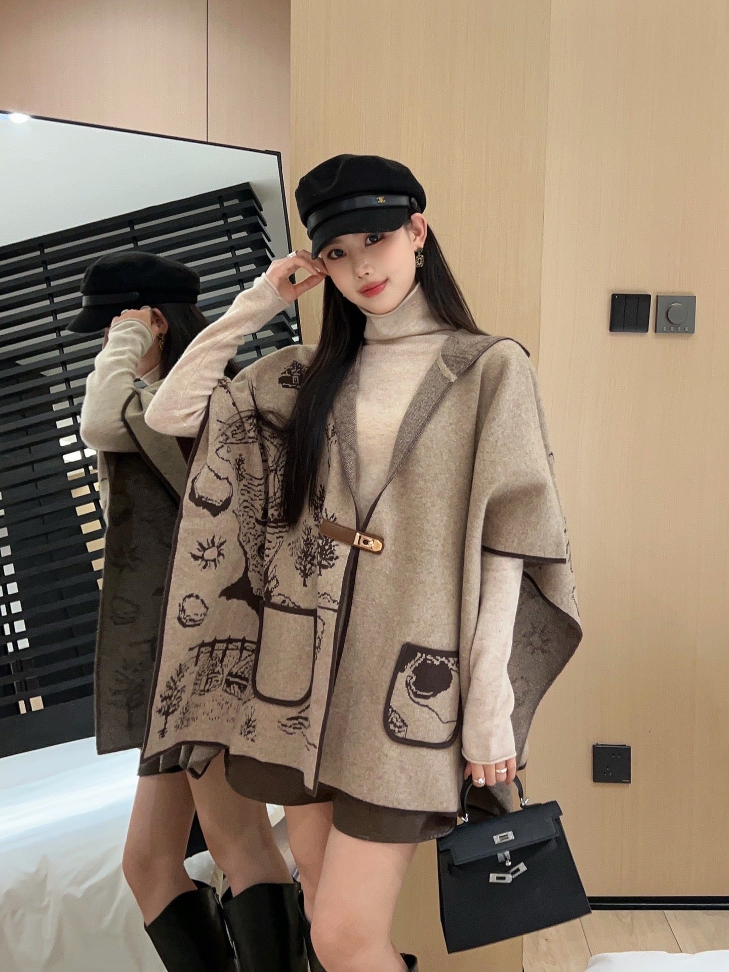 Bur NEW wool cape coat