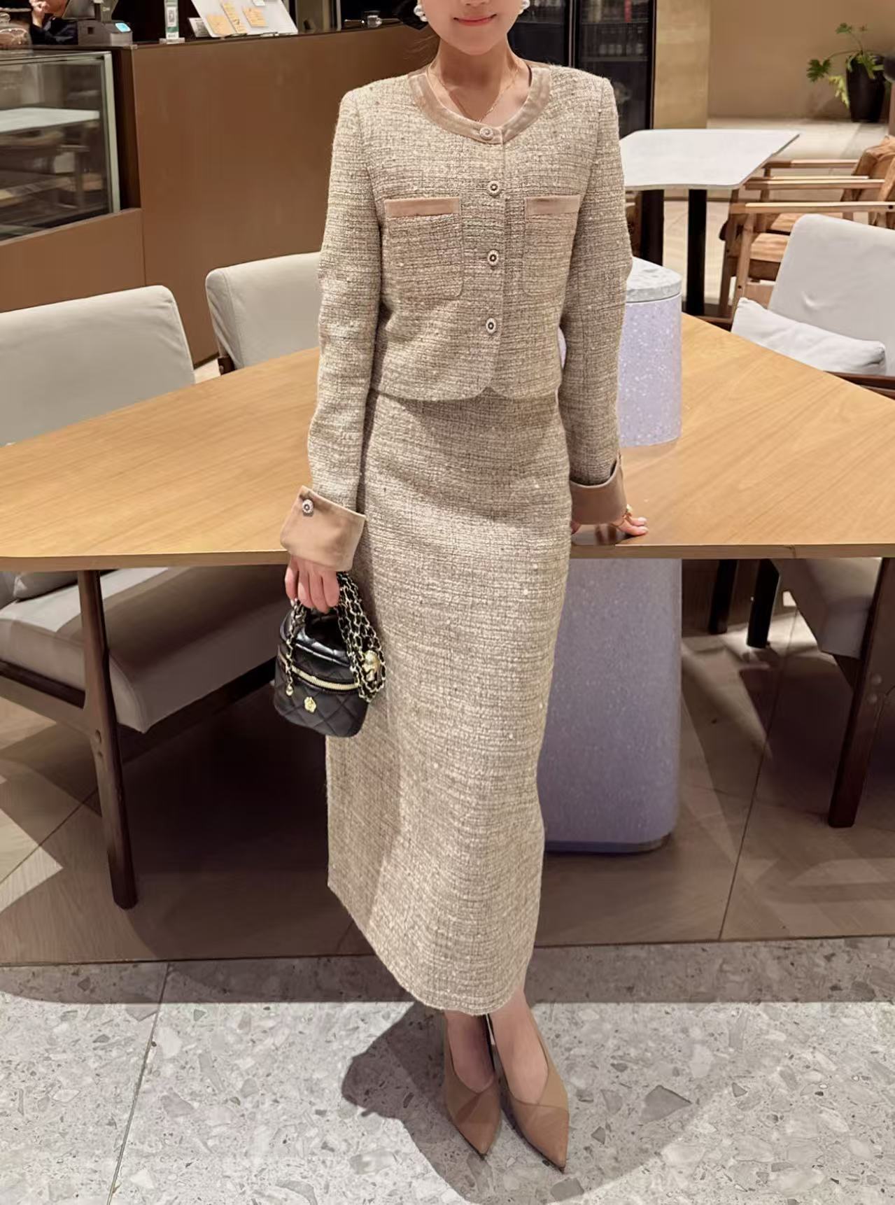 Chan NEW woven jacket and skirt suit