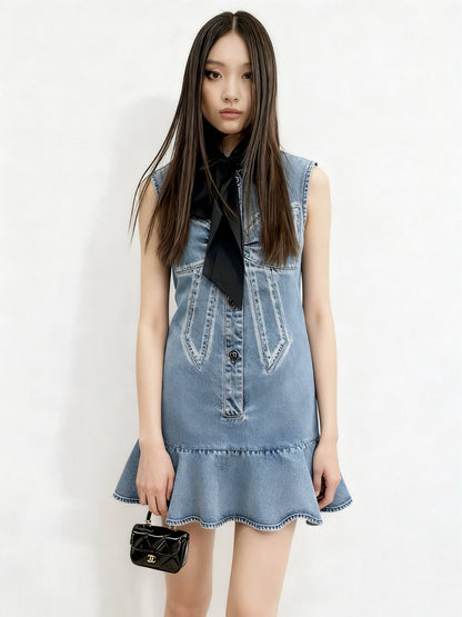 Chan NEW Bow-tie denim dress