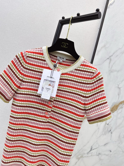 Chan NEW Striped knit short-sleeved sweater