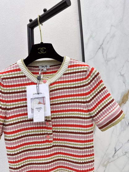 Chan NEW Striped knit short-sleeved sweater