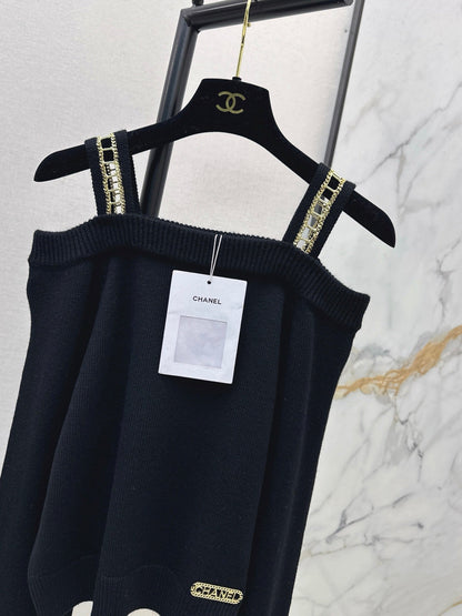 Chan NEW Chain-link openwork off-shoulder cashmere sweater