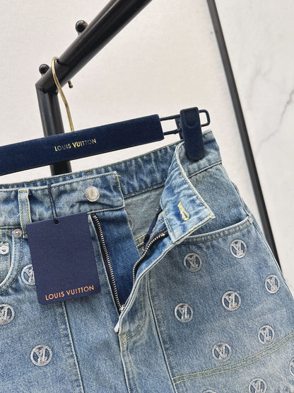 Louis NEW Gold Coin Sequin Denim Skirt