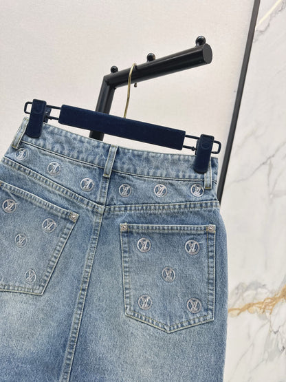 Louis NEW Gold Coin Sequin Denim Skirt