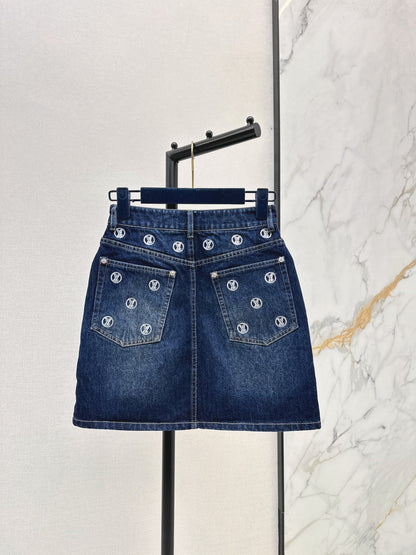 Louis NEW Gold Coin Sequin Denim Skirt