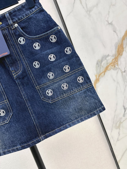 Louis NEW Gold Coin Sequin Denim Skirt