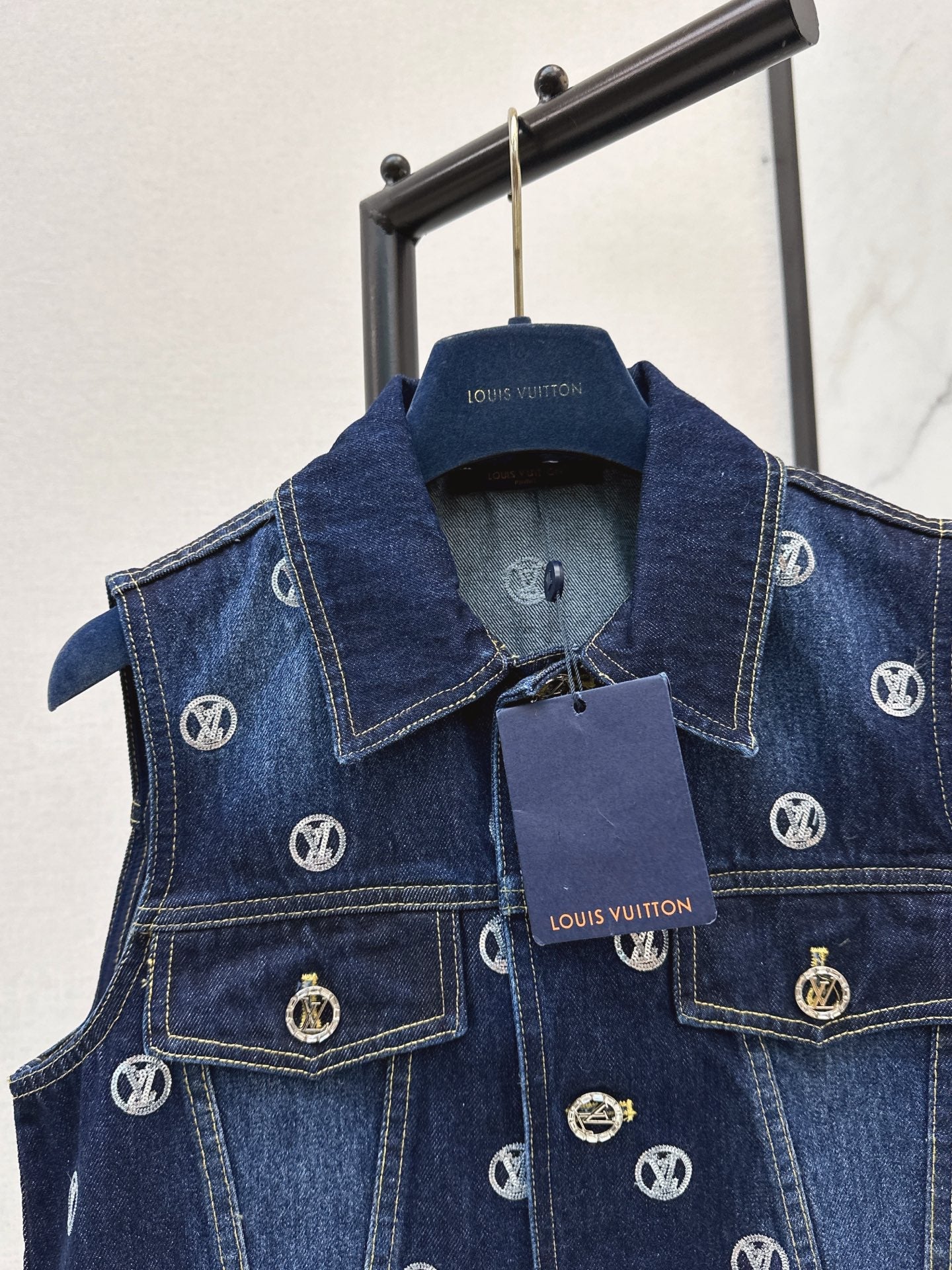 Louis NEW Gold Coin Sequin Denim Vest