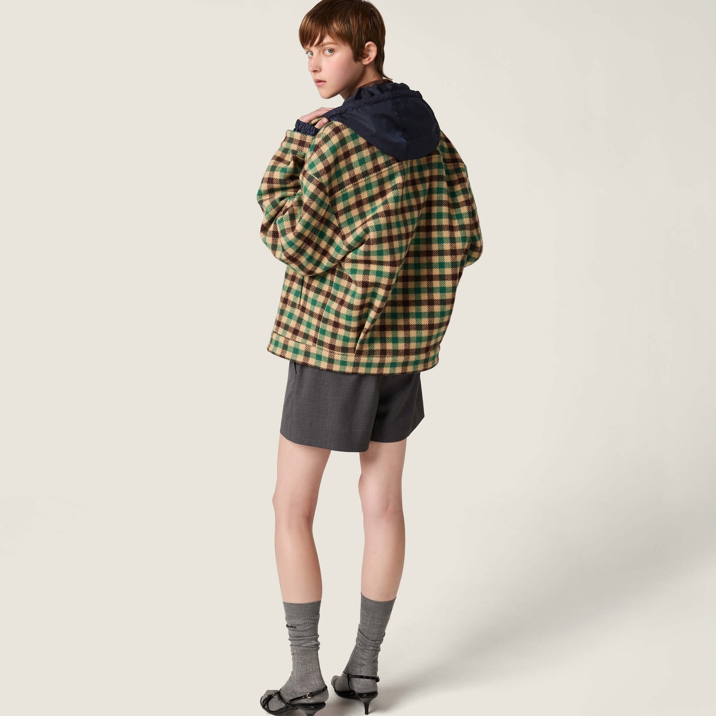 Miu NEW Hooded plaid jacket