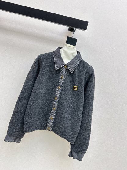 Fend NEW Denim patchwork polo sweater