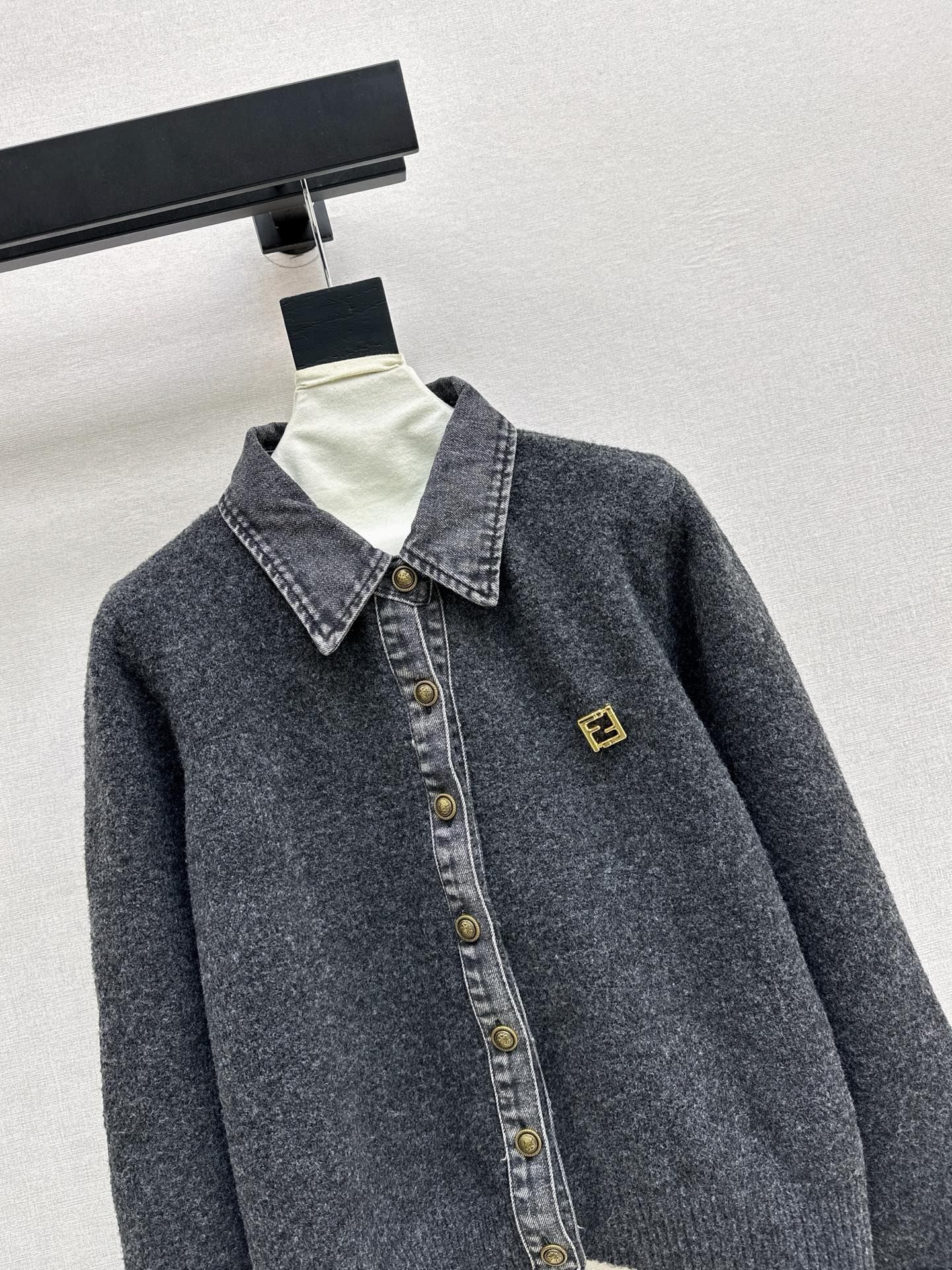 Fend NEW Denim patchwork polo sweater