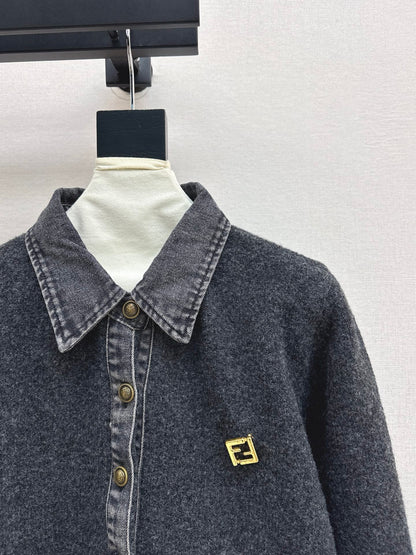 Fend NEW Denim patchwork polo sweater