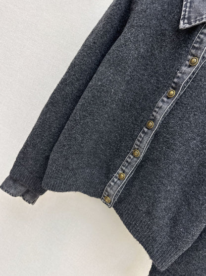 Fend NEW Denim patchwork polo sweater