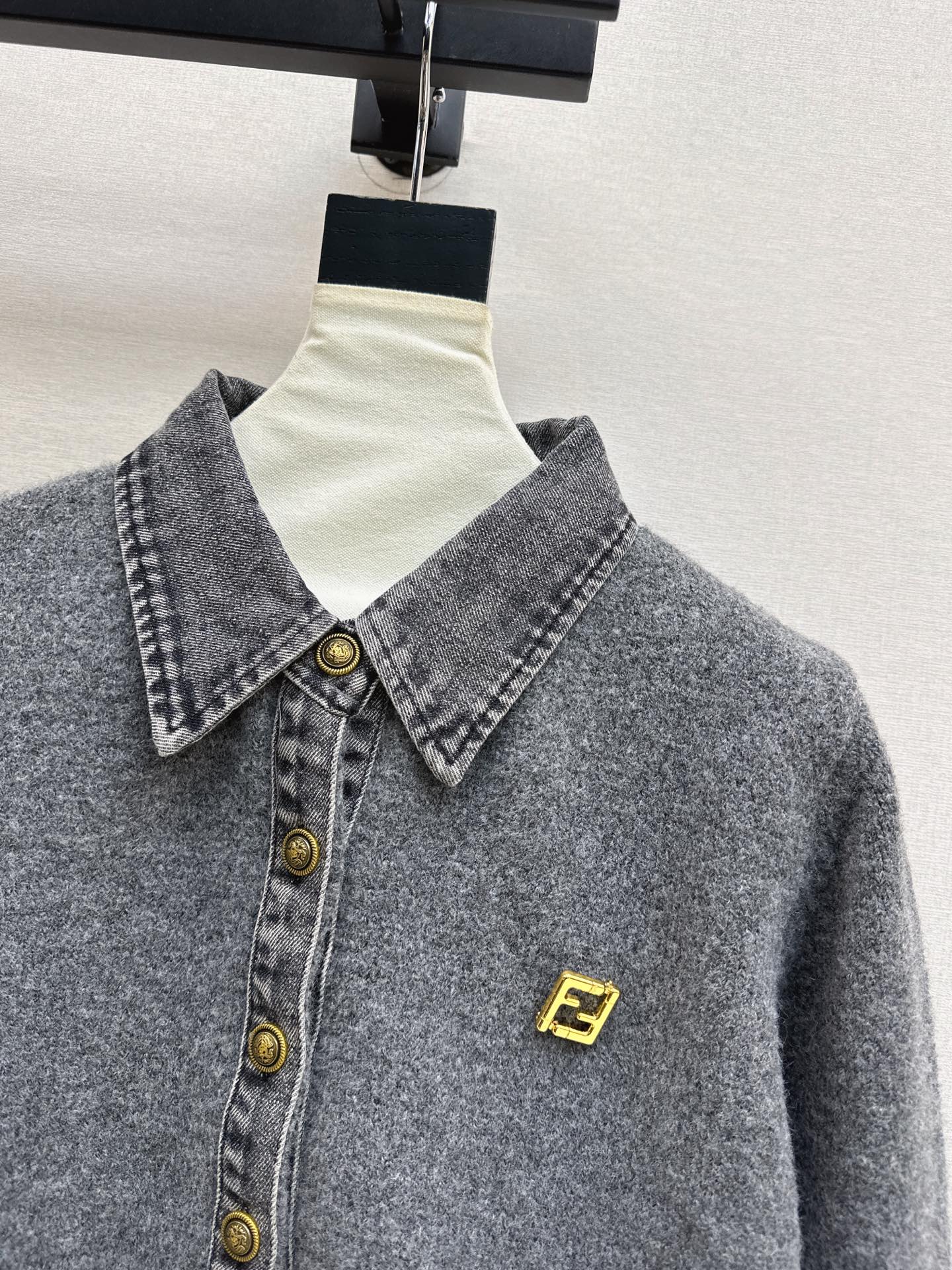 Fend NEW Denim patchwork polo sweater
