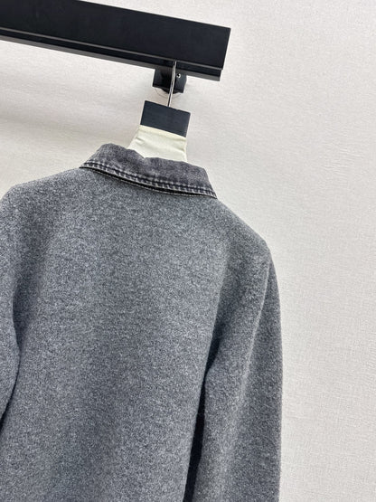 Fend NEW Denim patchwork polo sweater