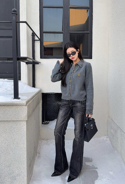 Fend NEW Denim patchwork polo sweater