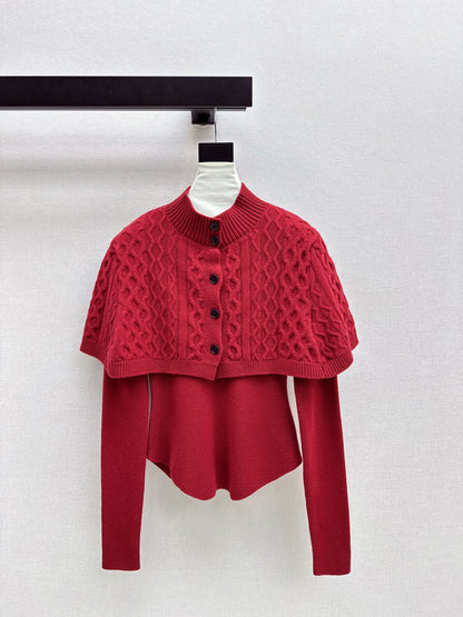 Chan NEW Knitted cape sweater set