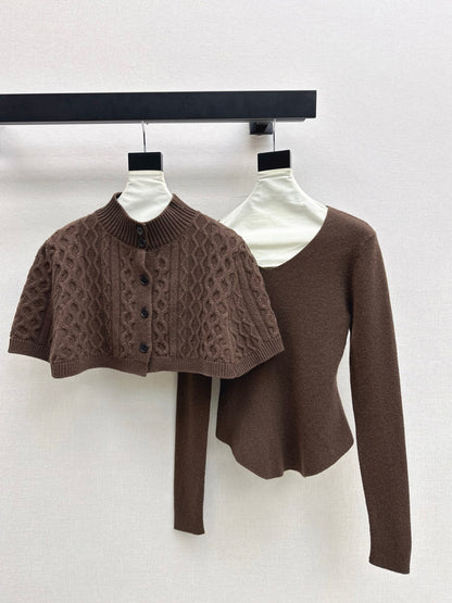 Chan NEW Knitted cape sweater set