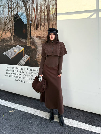 Chan NEW Knitted cape sweater set