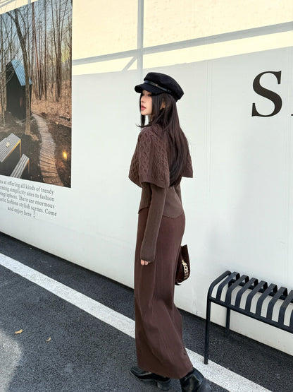 Chan NEW Knitted cape sweater set