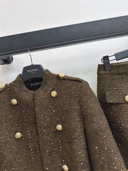 Ba1 NEW button jacket divided skirts set