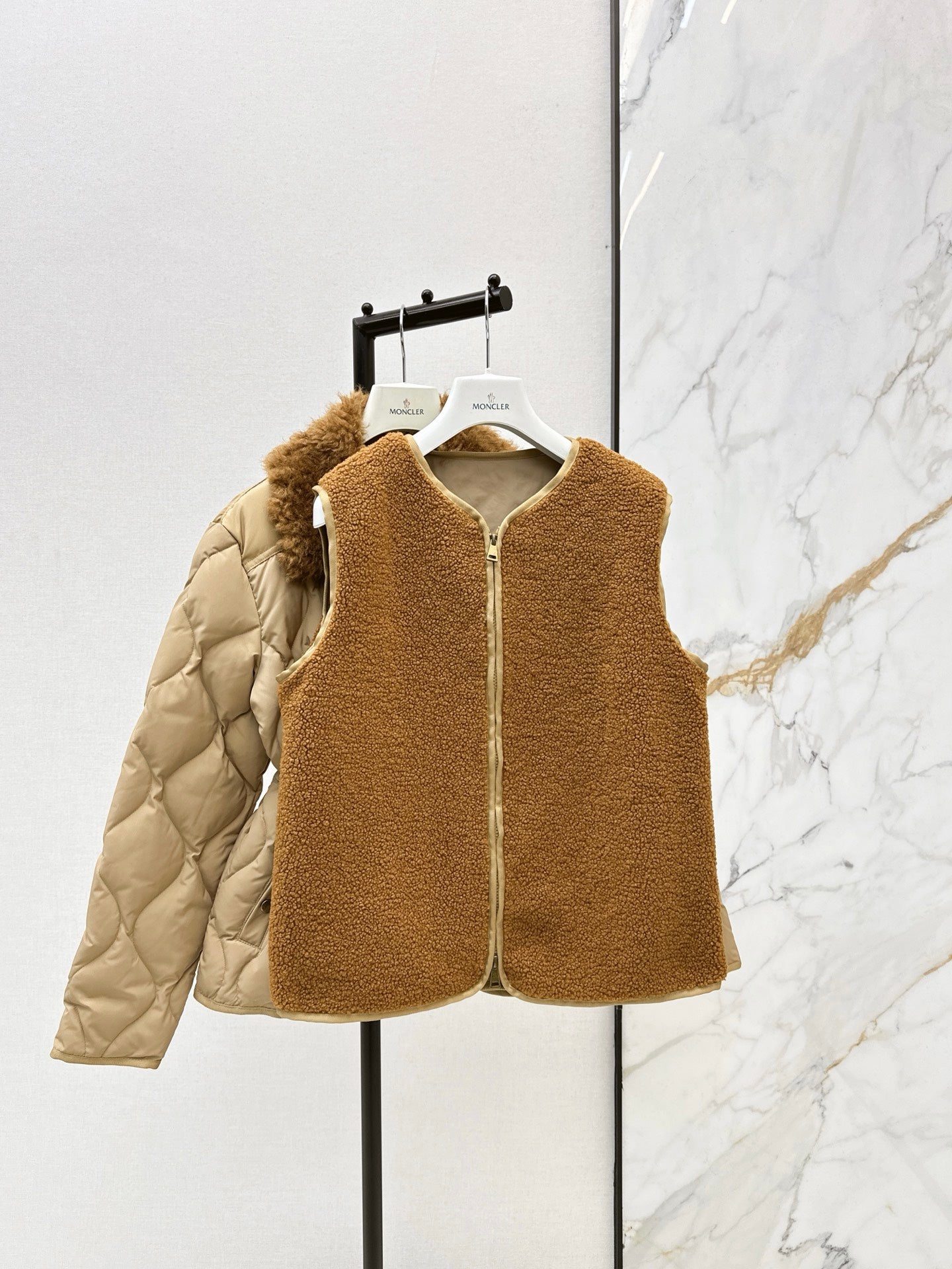 Monc NEW Teddy bear vest + drawstring down jacket set