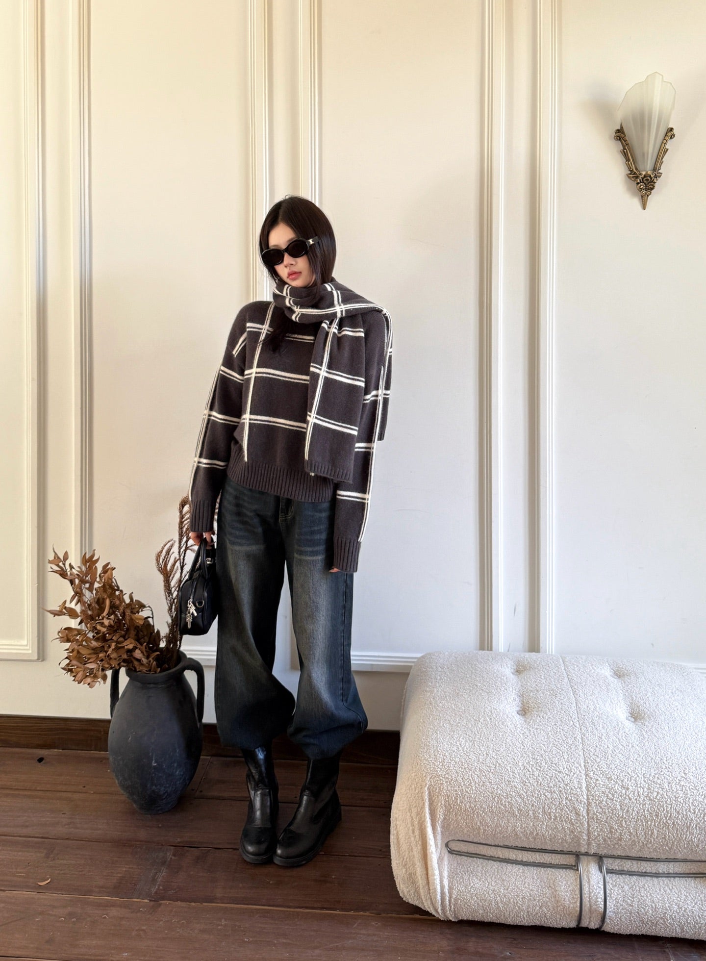 Brun NEW striped sweater + scarf