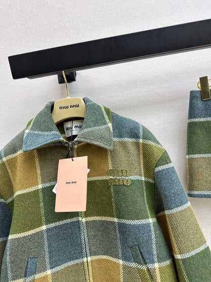 Miu NEW Retro plaid woolen coat