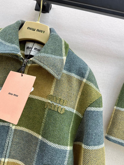 Miu NEW Retro plaid woolen coat