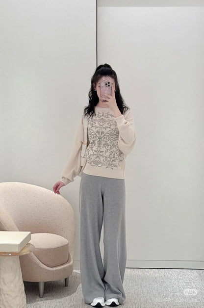 CD NEW Embroidered cashmere wide-leg trousers