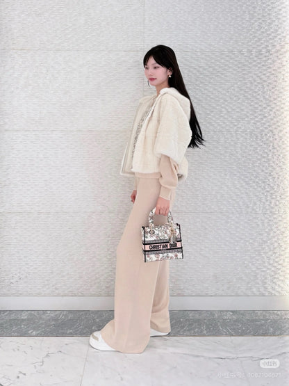 CD NEW Embroidered cashmere wide-leg trousers