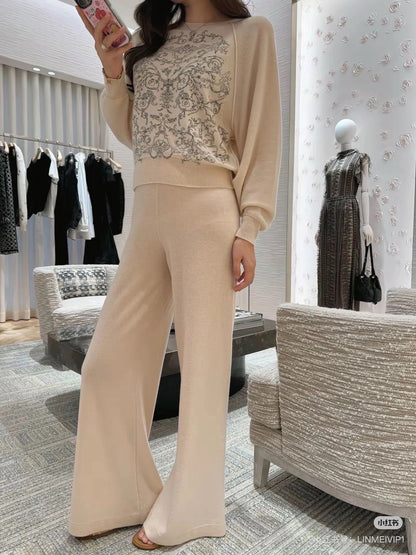 CD NEW Embroidered cashmere wide-leg trousers